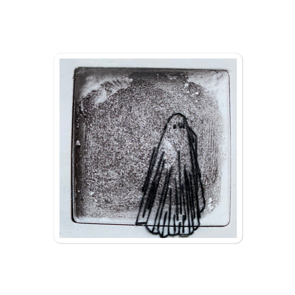 Hand-embroidered ghost figure covered with sheet on sticker