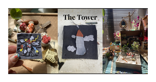 The Tower hand-embroidered tarot card on reclaimed linen by Lolo Little Space