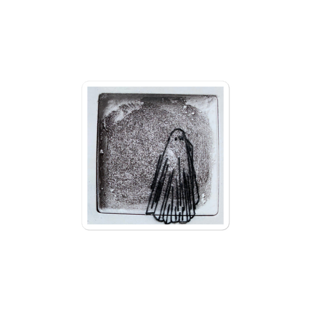 Hand-embroidered ghost figure covered with sheet on sticker