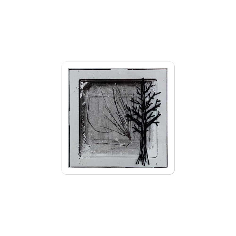 Black thread embroidered bare winter tree on vintage magazine page